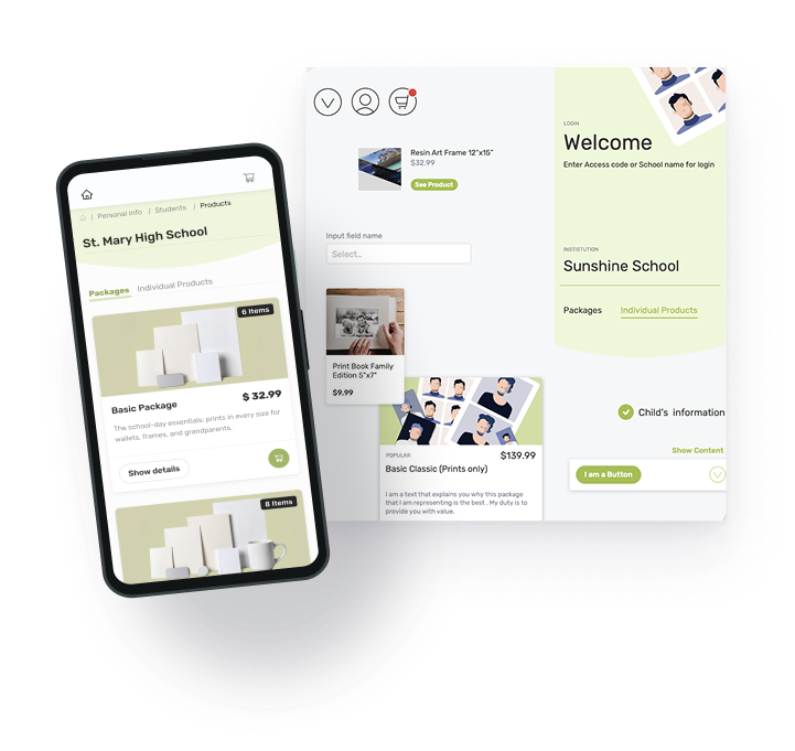 Prepay mobile shop preview: phone with school photo storefront